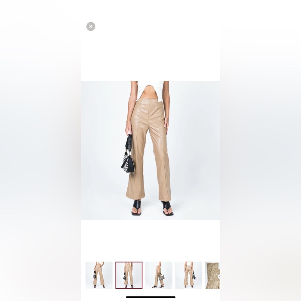 Princess Polly Gia Panel PU Pants in Beige
